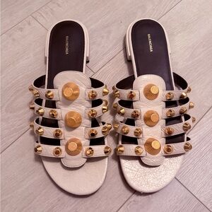 Balenciaga White Sandals with Gold Accents